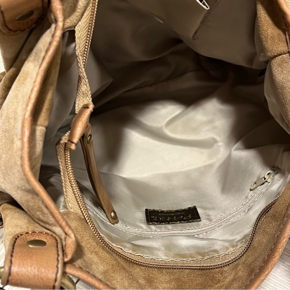 PRITZI Wheat Studded Brass Large Hobo Shoulder Bag Vegan Suede Leather - Picture 10 of 14